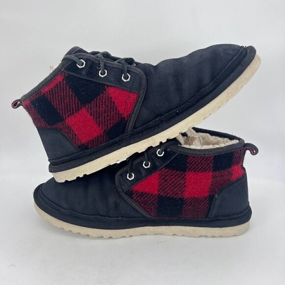 UGG Neumel Men Size 10 Wool Suede Classic Boot Plaid Tartan Red Black 1019683 - Picture 9 of 12